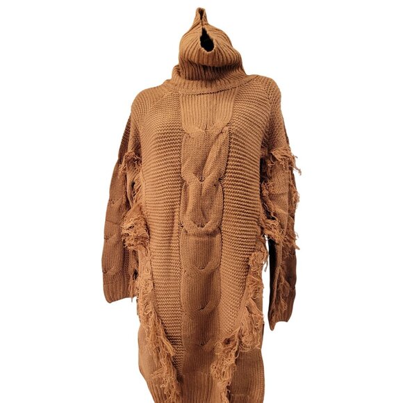 Cowl Neck Sweater Tunic Distressed Knit Rust/Brown Womens XL New in Bag - Picture 3 of 9